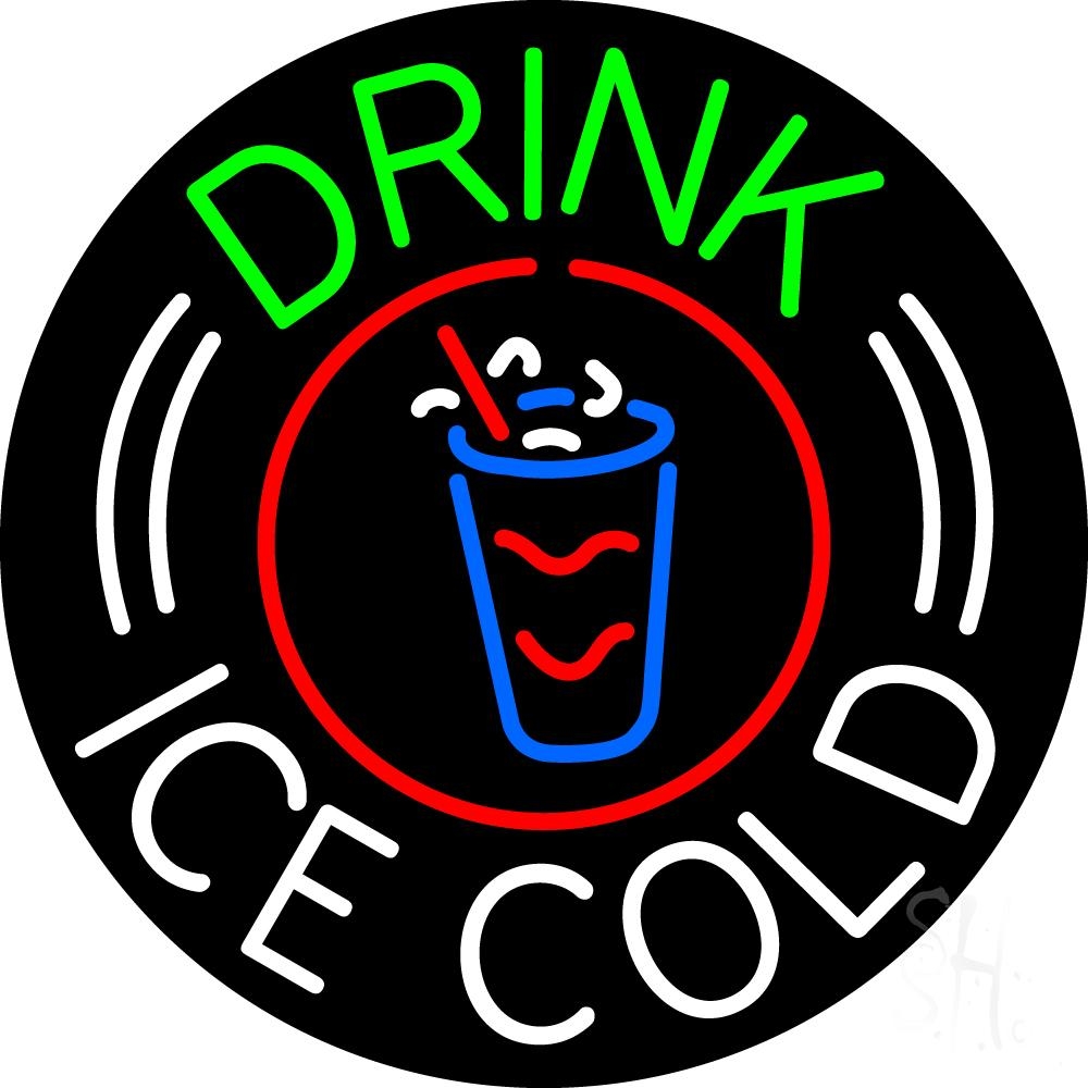 N105-1448-clear Round Drink Ice Cold Clear Backing Neon Sign - Green, Red & White - 26 in. Tall x 26 in. Wide