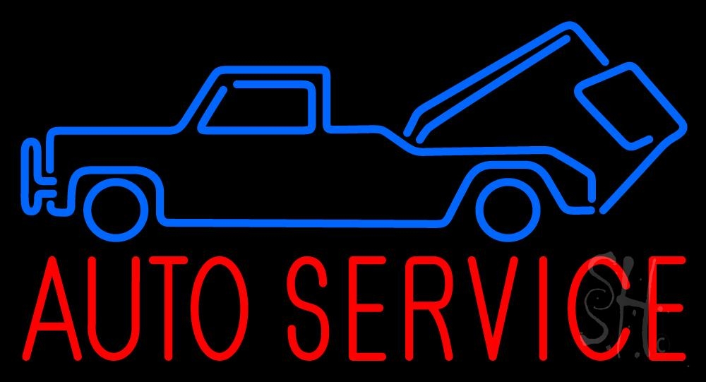 N105-6047-clear Red Auto Service Blue Car Logo Clear Backing Neon Sign - Red & Blue - 20 in. Tall x 37 in. Wide