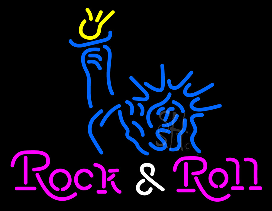 Statue of Liberty Rock Roll Clear Backing Neon Sign Clear Backing Neon Sign - Pink, Blue, White & Yellow - 24 in. Tall x 31 in. Wide