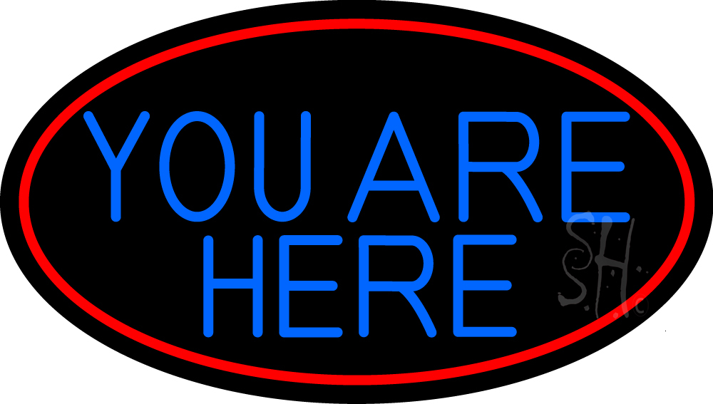 N105-15096-clear Blue You Are Here Oval with Red Border Clear Backing Neon Sign - Blue & Red - 17 in. Tall x 30 in. Wide