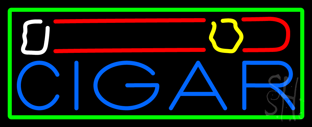 N105-15125-clear Cigar & Smoke with Green Border Clear Backing Neon Sign - Multi Color - 13 in. Tall x 32 in. Wide