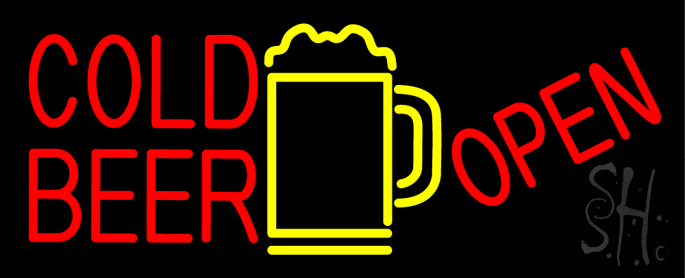N105-15972-clear Red Cold Beer with Yellow Mug Open Clear Backing Neon Sign - Red & Yellow - 13 in. Tall x 32 in. Wide