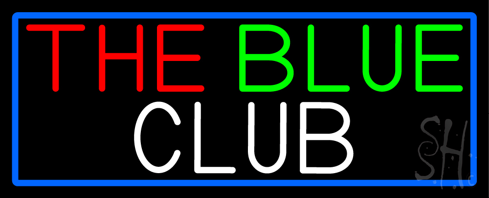 N105-16189-clear The Blue Club Clear Backing Neon Sign - Red, Green, White & Blue - 13 in. Tall x 32 in. Wide