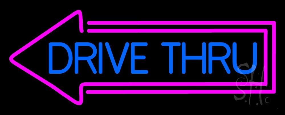 N105-1014-clear Blue Drive Thru with Pink Arrow Clear Backing Neon Sign - Pink & Blue - 13 in. Tall x 32 in. Wide