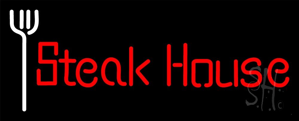 N105-1135-clear Red Steakhouse with Fork Clear Backing Neon Sign - White & Red - 13 in. Tall x 32 in. Wide