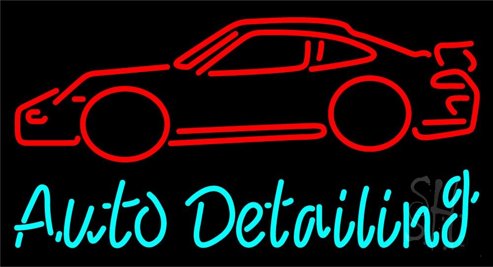 N105-5645-clear Cursive Auto Detailing with Car Logo Clear Backing Neon Sign - Red & Turquoise - 20 in. Tall x 37 in. Wide