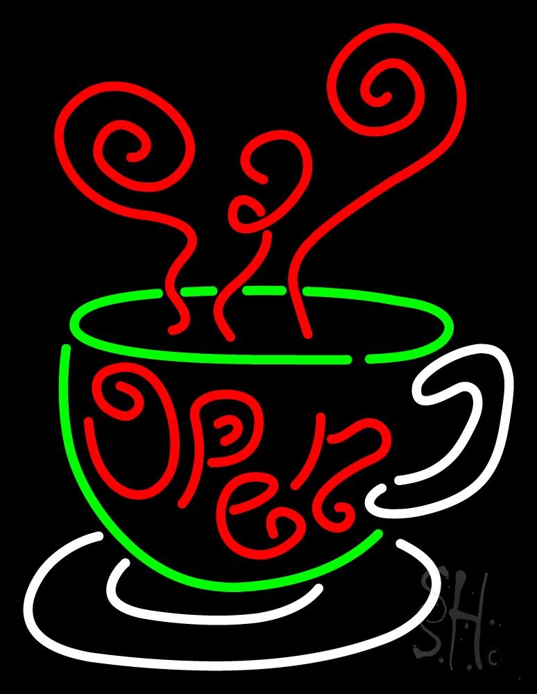 N105-1507-clear Open Inside Coffee Cup Clear Backing Neon Sign - Red, White & Green - 31 in. Tall x 24 in. Wide