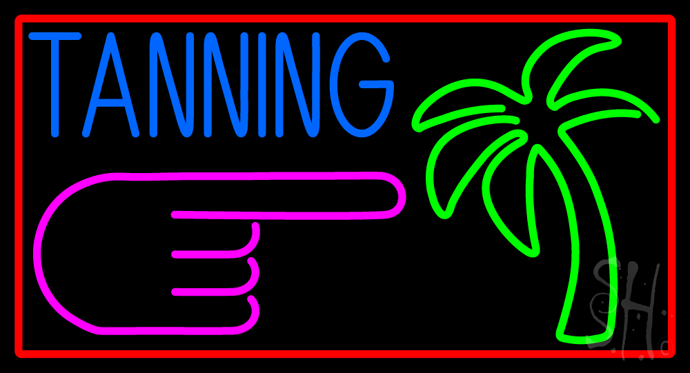 N105-15087-clear Blue Tanning Palm Tree Clear Backing Neon Sign - Pink, Green, Red & Blue - 20 in. Tall x 37 in. Wide