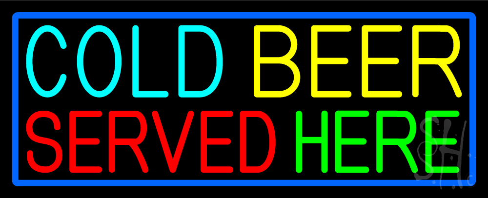 N105-15228-clear Cold Beer Served Here with Blue Border Clear Backing Neon Sign - Multi Color - 13 in. Tall x 32 in. Wide