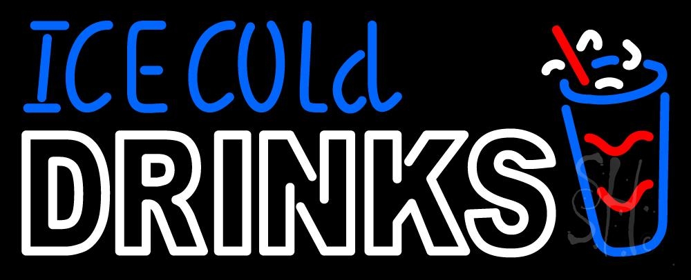 N105-2885-clear Ice Cold Drinks Clear Backing Neon Sign - Red, White & Blue - 13 in. Tall x 32 in. Wide