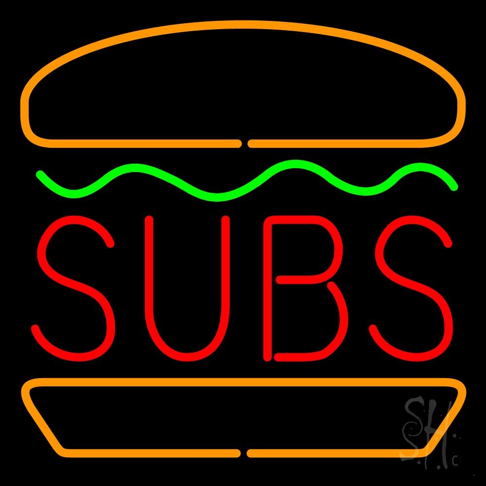 N105-1361-clear Subs In Between Logo Clear Backing Neon Sign - Orange, Green & Red - 24 in. Tall x 24 in. Wide