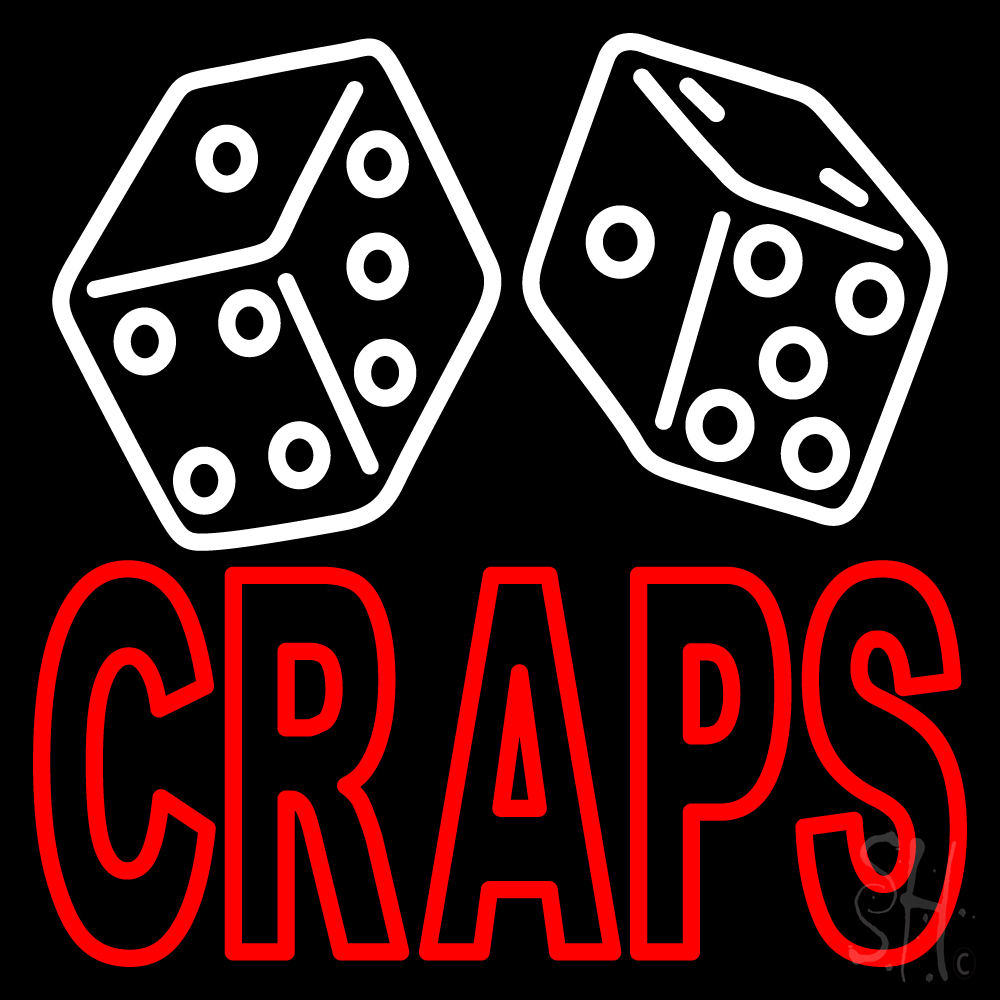 N105-14313-clear Double Stroke Craps with Dise 2 Clear Backing Neon Sign - White & Red - 24 in. Tall x 24 in. Wide