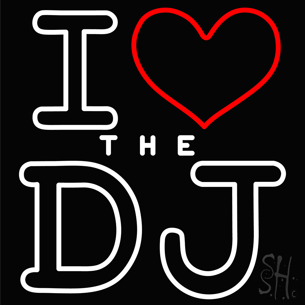 N105-14451-clear I Love The Dj Clear Backing Neon Sign - White & Red - 24 in. Tall x 24 in. Wide