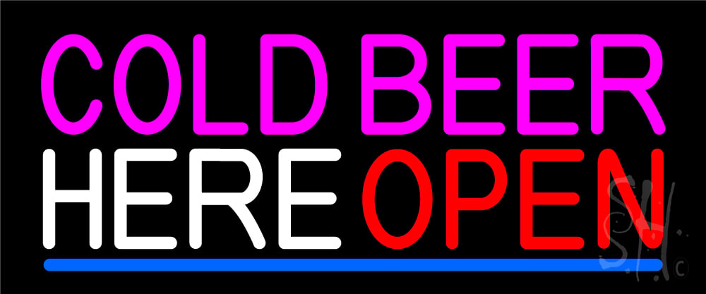 N105-15219-clear Cold Beer Here Open Clear Backing Neon Sign - Pink, White, Red & Blue - 10 in. Tall x 24 in. Wide