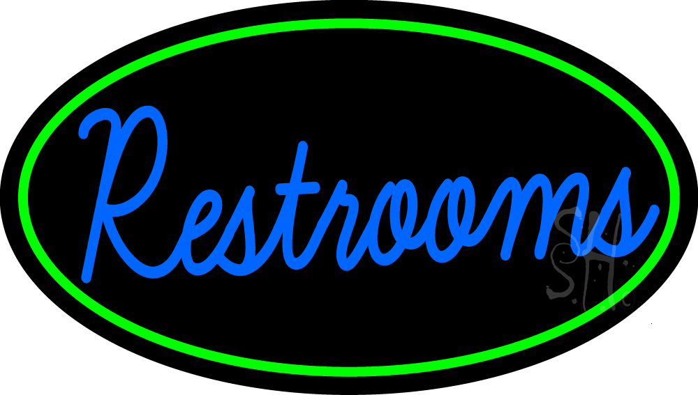 N105-15271-clear Cursive Restrooms Oval with Green Border Clear Backing Neon Sign - Green & Blue - 17 in. Tall x 30 in. Wide