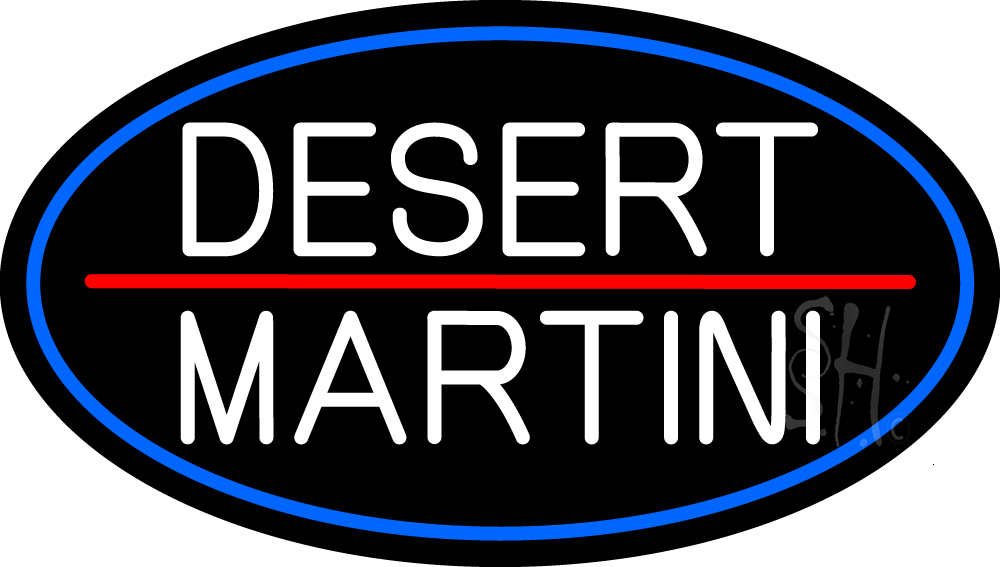 N105-15355-clear Desert Martini Oval with Blue Border Clear Backing Neon Sign - Blue, White & Red - 17 in. Tall x 30 in. Wide