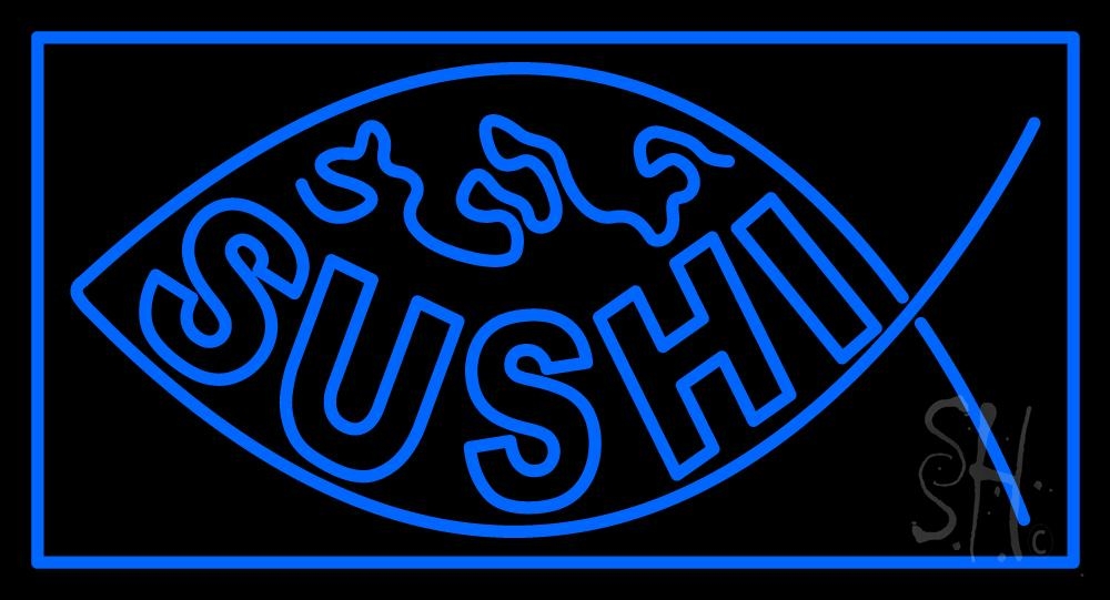 N105-2143-clear Sushi Inside Fish Clear Backing Neon Sign - Blue - 20 in. Tall x 37 in. Wide