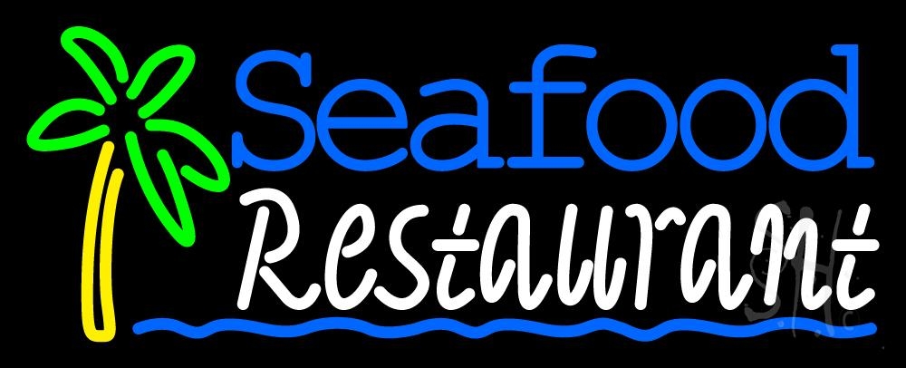 N105-2233-clear Seafood Restaurant Clear Backing Neon Sign - Yellow, Blue, Green & White - 13 in. Tall x 32 in. Wide -  The Sign Store