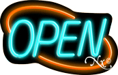 N100-06342-clear Deco Style Aqua Open with Orange Border Clear Backing Neon Sign - Turquoise & Orange - 14 in. Tall x 22 in. Wide