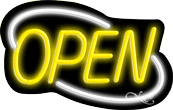 N100-06370-clear Deco Style Yellow Open with White Border Clear Backing Neon Sign - Yellow & White - 14 in. Tall x 22 in. Wide