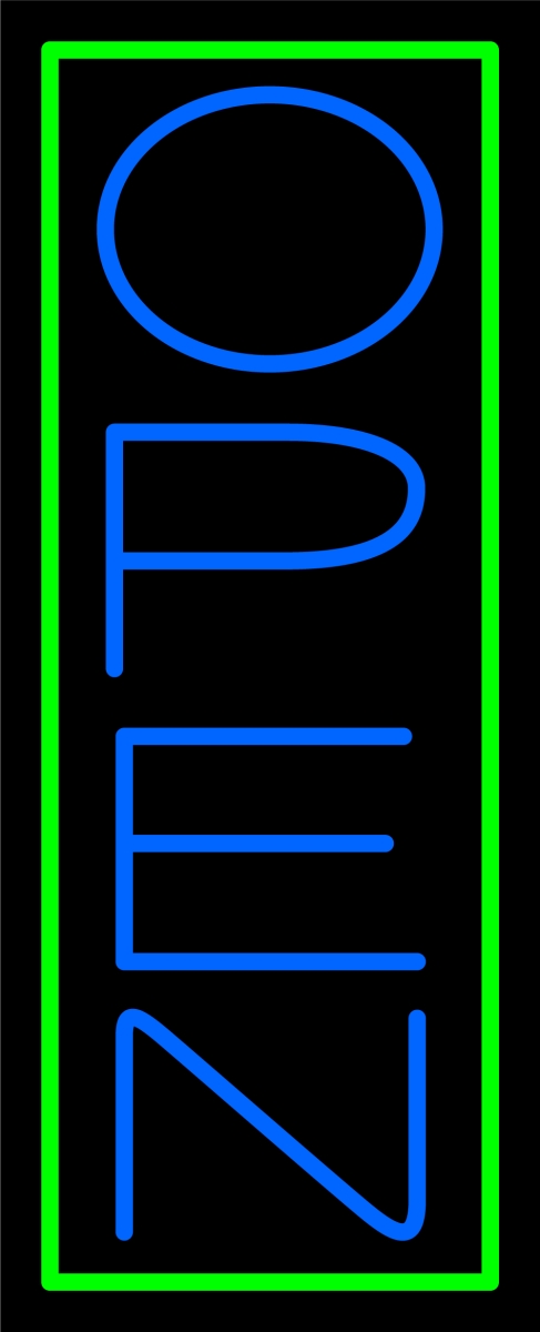 N100-06387-clear Green Border with Blue Vertical Open Clear Backing Neon Sign - Green & Blue - 24 in. Tall x 10 in. Wide