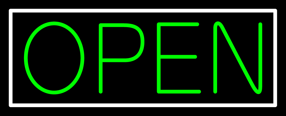 N100-06441-clear White Border with Green Open Clear Backing Neon Sign - White & Green - 10 in. Tall x 24 in. Wide