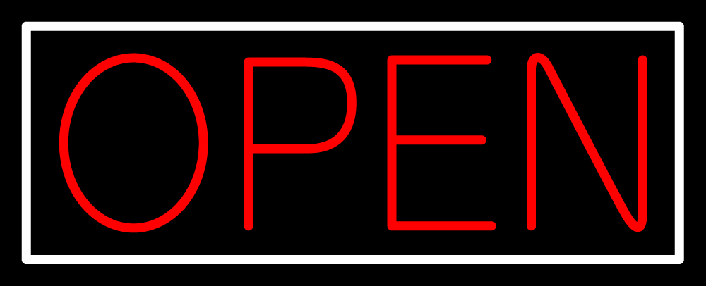 N100-06444-clear White Border with Red Open Clear Backing Neon Sign - White & Red - 10 in. Tall x 24 in. Wide
