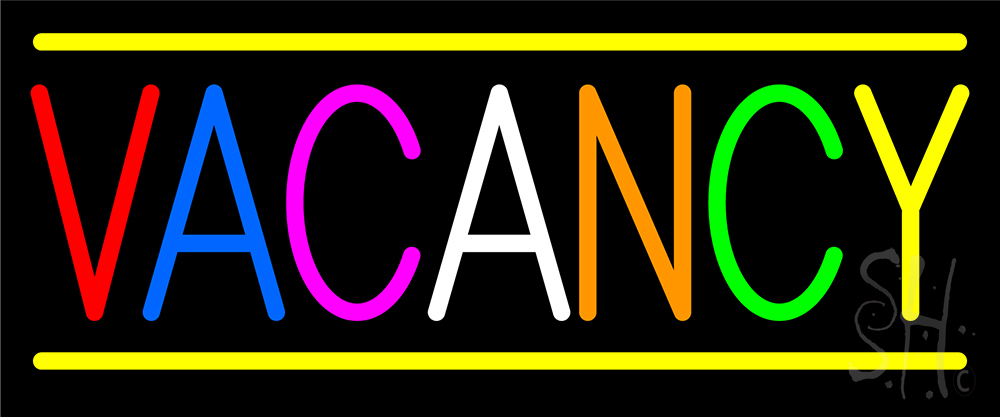 N105-15732-clear Multi Colored Vacancy with Yellow Border Clear Backing Neon Sign - Multi Color - 10 in. Tall x 24 in. Wide