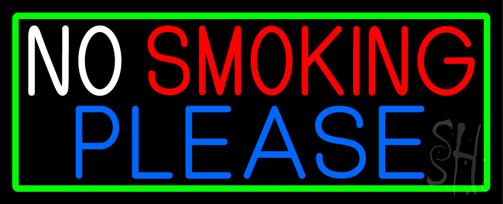 N105-15769-clear No Smoking Please with Green Border Clear Backing Neon Sign - Green, White, Red & Blue - 13 in. Tall x 32 in. Wide