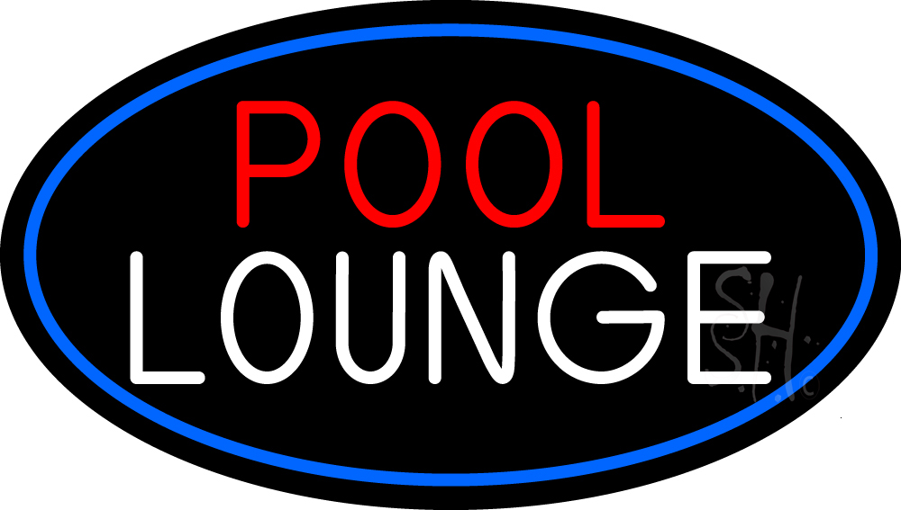 N105-15908-clear Pool Lounge Oval with Blue Border Clear Backing Neon Sign - Blue, Red & White - 17 in. Tall x 30 in. Wide