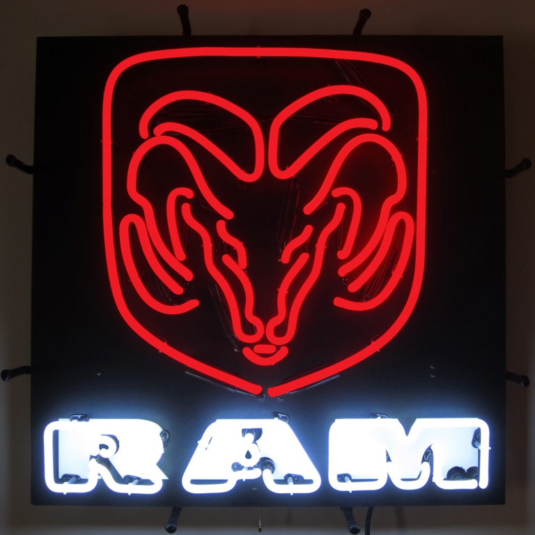 Ram Red Neon Sign with Backing 24" Tall x 24" Wide x 4" Deep