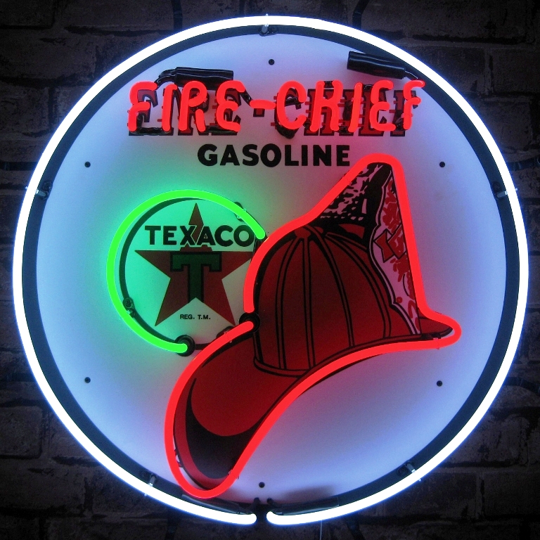 Texaco Fire Chief Neon Sign 24" Tall x 24" Wide x 4" Deep