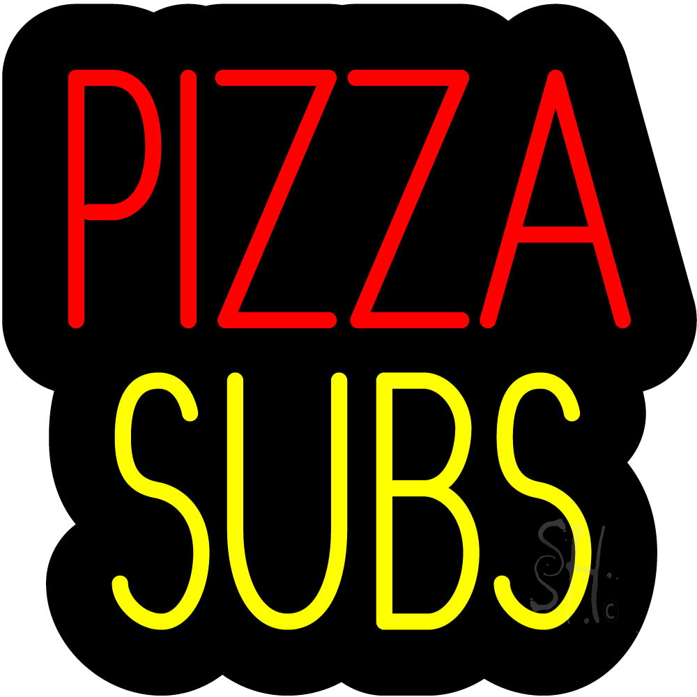 Picture of Everything Neon ENQ-61210 Pizza Subs Contoured Black Backing LED Neon Sign 18&quot; Tall x 18&quot; Wide