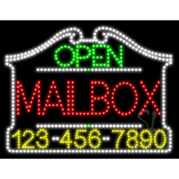 Mailbox Open with Phone Number Animated LED Sign 24" Tall x 31" Wide x 1" Deep