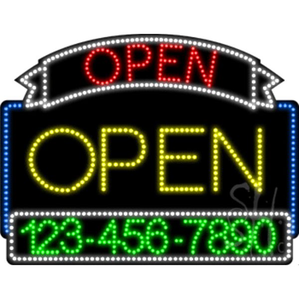 Open with Phone Number Animated LED Sign 24" Tall x 31" Wide x 1" Deep