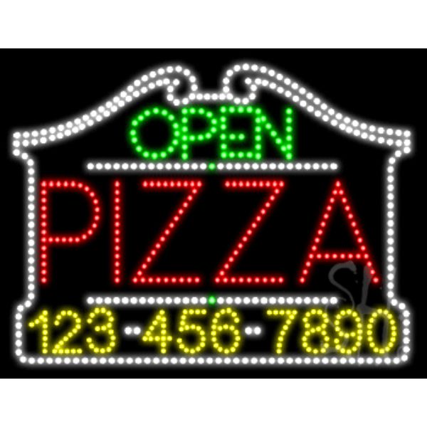 Pizza Open with Phone Number Animated LED Sign 24" Tall x 31" Wide x 1" Deep