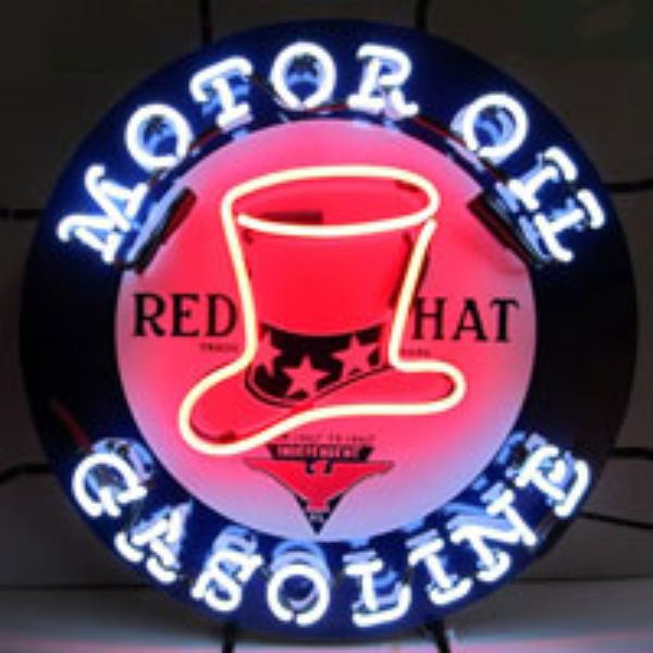 Red Hat Gasoline Neon Sign 24" Tall x 24" Wide x 4" Deep