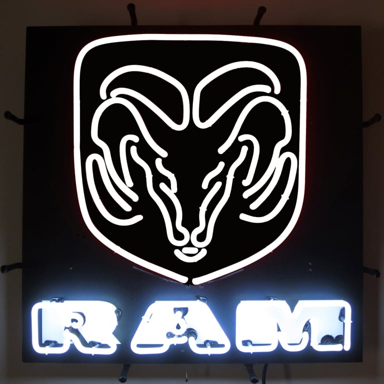 Ram White Neon Sign with Backing 24" Tall x 24" Wide x 4" Deep