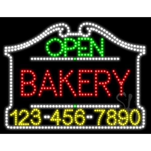 Bakery Open with Phone Number Animated LED Sign 24" Tall x 31" Wide x 1" Deep