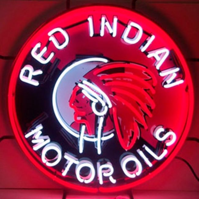 Red Indian Motor Oils Neon Sign 24" Tall x 24" Wide x 4" Deep