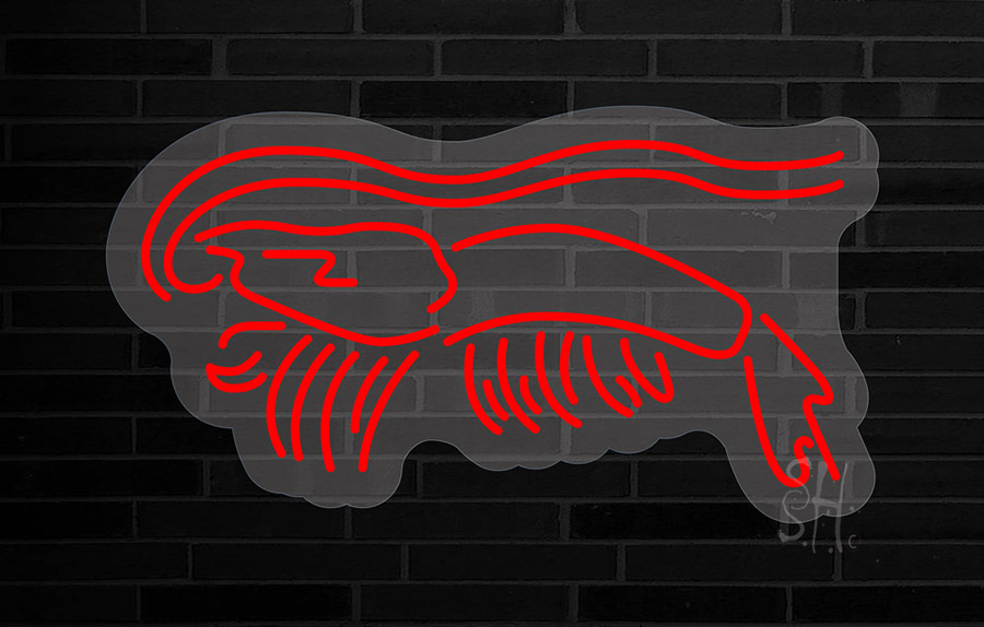 13 x 24 in. Shrimp Contoured Clear Backing LED Neon Sign - Red