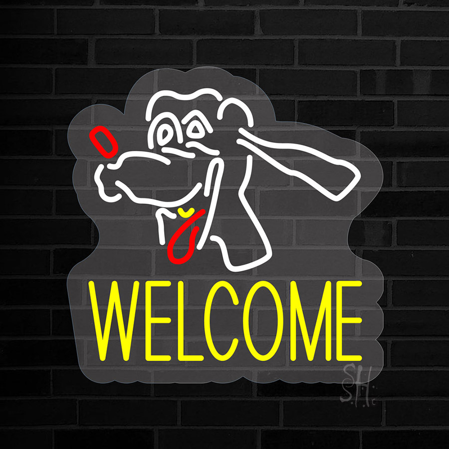 Dog Welcome 2 Contoured Clear Backing LED Neon Sign 16 x 16 - inches