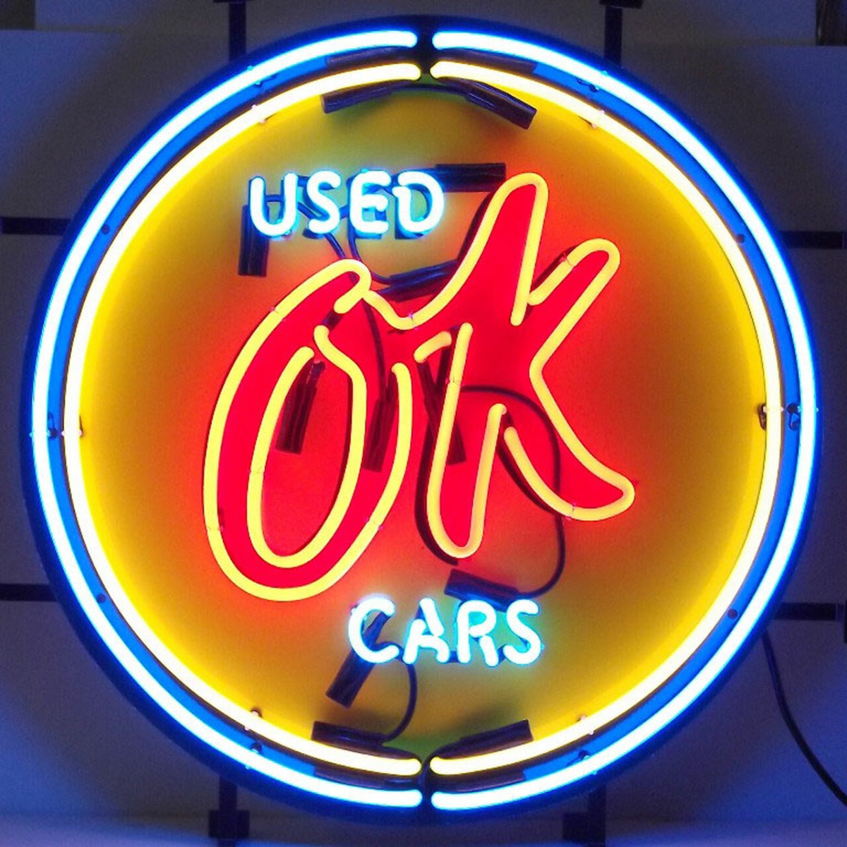 Chevy Vintage Ok Used Cars Neon Sign 25" Tall x 25" Wide x 4" Deep