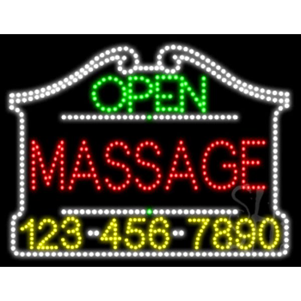 Massage Open with Phone Number Animated LED Sign 24" Tall x 31" Wide x 1" Deep