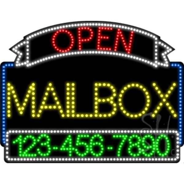 Mailbox Open with Phone Number Animated LED Sign 24" Tall x 31" Wide x 1" Deep