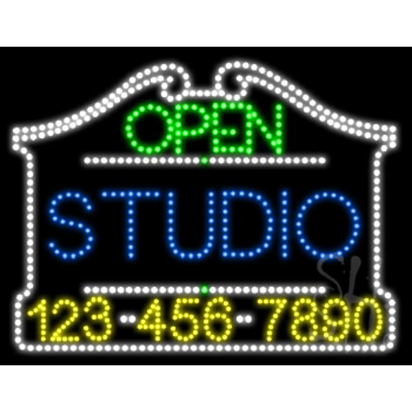 Studio Open with Phone Number Animated LED Sign 24" Tall x 31" Wide x 1" Deep