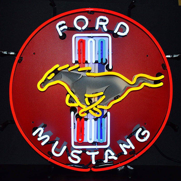 Ford Mustang Red Neon Sign with Backing 24" Tall x 24" Wide x 4" Deep