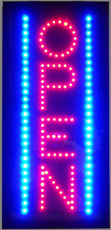 Open Vertical Led Sign 26" Tall x 11" Wide x 1" Deep