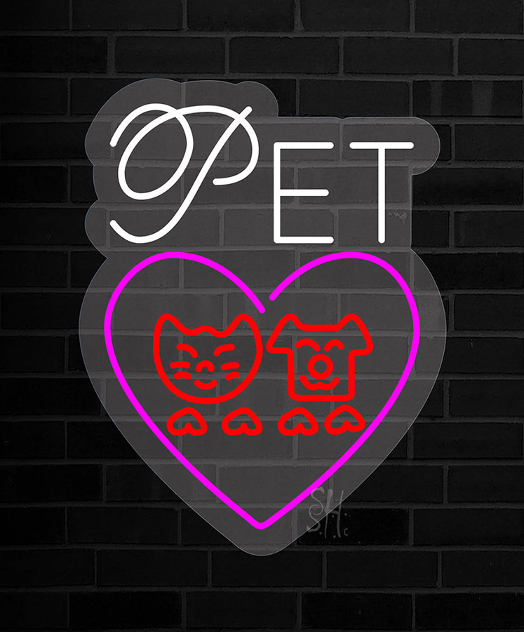 Pet Logo Contoured Clear Backing LED Neon Sign 19 x 15 - inches