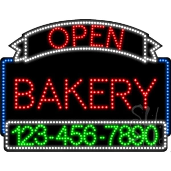 Bakery Open with Phone Number Animated LED Sign 24" Tall x 31" Wide x 1" Deep